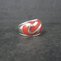 Vintage Sterling Red Enamel Ring Size 7.5