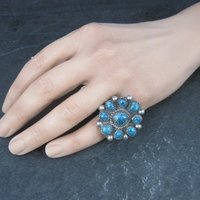 Southwestern Sterling Turquoise Cluster Ring Size 5