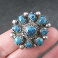 Southwestern Sterling Turquoise Cluster Ring Size 5