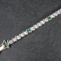 Vintage Sterling Green White Cz Tennis Bracelet 7 Inches