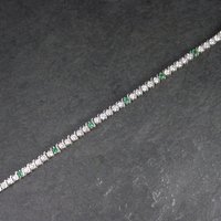 Vintage Sterling Green White Cz Tennis Bracelet 7 Inches