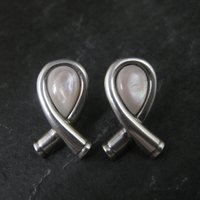 Sterling Mother of Pearl Pink Ribbon Earrings Boma