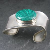 Mexican Sterling Faux Malachite Cuff Bracelet 7 Inches