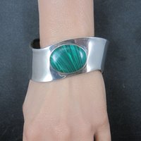 Mexican Sterling Faux Malachite Cuff Bracelet 7 Inches