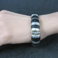 Mexican Sterling Onyx Inlay Bracelet 6.75 Inches