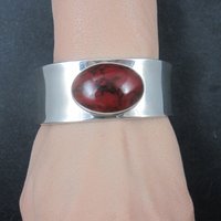 Mexican Sterling Faux Red Jasper Cuff Bracelet 6.75 Inches