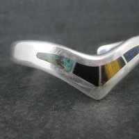 Mexican Sterling Inlay Sweater Cuff Bracelet 6 Inches