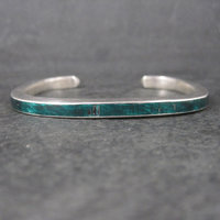 Vintage Sterling Green Enamel Cuff Bracelet 6.25 Inches