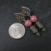 Long Vintage Sterling Rhodochrosite Earrings