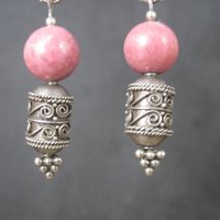 Long Vintage Sterling Rhodochrosite Earrings