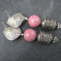 Long Vintage Sterling Rhodochrosite Earrings