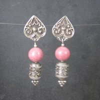 Long Vintage Sterling Rhodochrosite Earrings