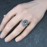 Vintage Sterling Onyx Marcasite Ring Size 7
