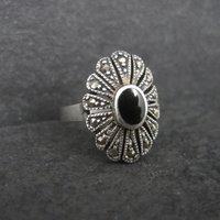 Vintage Sterling Onyx Marcasite Ring Size 7