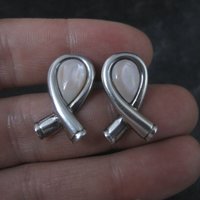 Sterling Mother of Pearl Pink Ribbon Earrings Boma