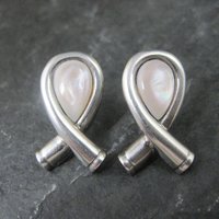 Sterling Mother of Pearl Pink Ribbon Earrings Boma