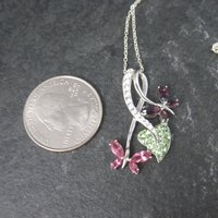 Estate Sterling Pink Purple Butterfly Pendant Necklace
