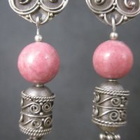 Long Vintage Sterling Rhodochrosite Earrings