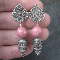 Long Vintage Sterling Rhodochrosite Earrings