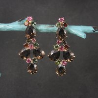 Large Vermeil Sterling Tourmaline and Quartz Gemstone Earrings