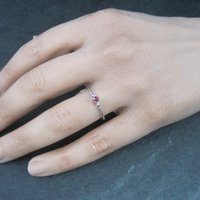 Dainty Sterling Minimalist Ruby Ring Size 7.5