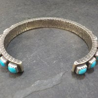 Heavy Native Sterling Turquoise Tufa Cast Cuff Bracelet 6.25 Inches