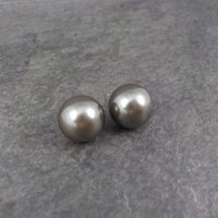 Large Vintage Sterling Faux Peacock Pearl Stud Earrings 12mm and 14mm