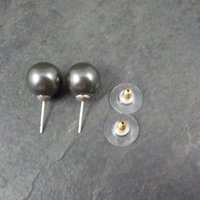 Large Vintage Sterling Faux Peacock Pearl Stud Earrings 12mm and 14mm