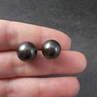 Large Vintage Sterling Faux Peacock Pearl Stud Earrings 12mm and 14mm