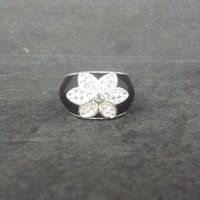 Vintage Sterling Enamel Crystal Flower Ring Size 6