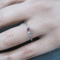 Dainty Sterling Minimalist Ruby Ring Size 7.5