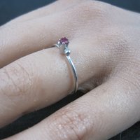 Dainty Sterling Minimalist Ruby Ring Size 7.5