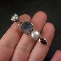 Vintage Sterling Druzy Pearl Pendant