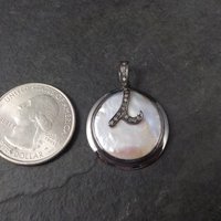 Vintage Sterling Diamond Baroque Mabe Pearl Pendant