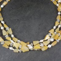 Vintage 4 Strand Citrine Quartz Pearl Necklace