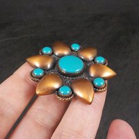 Vintage Copper Turquoise Brooch Bell Trading