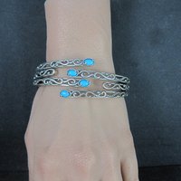 Estate Sterling Turquoise Clamper Bangle Bracelet 6.75 Inches