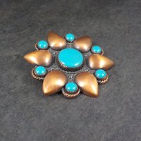 Vintage Copper Turquoise Brooch Bell Trading