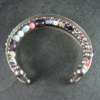 Southwestern Sterling 5 Strand Gemstone Cuff Bracelet