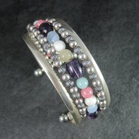 Southwestern Sterling 5 Strand Gemstone Cuff Bracelet
