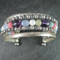Southwestern Sterling 5 Strand Gemstone Cuff Bracelet