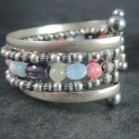 Southwestern Sterling 5 Strand Gemstone Cuff Bracelet