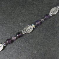 Estate Sterling Amethyst Faith Hope Love Toggle Bracelet 7.5 Inches