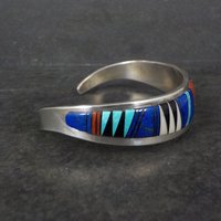 Vintage Southwestern Sterling Inlay Cuff Bracelet 6.25 Inches