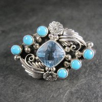 Southwestern Sterling Topaz Turquoise Two Finger Ring Sizes 9 and 8.5