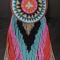 Huge Southwestern 13" Beaded Rosette Hair Clip Barrette Regalia