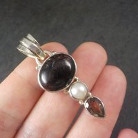 Vintage Sterling Rutilated Smoky Quartz Pearl Pendant