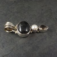 Vintage Sterling Rutilated Smoky Quartz Pearl Pendant