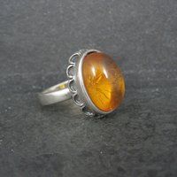 Vintage Sterling Amber Ring Size 8