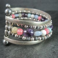 Southwestern Sterling 5 Strand Gemstone Cuff Bracelet